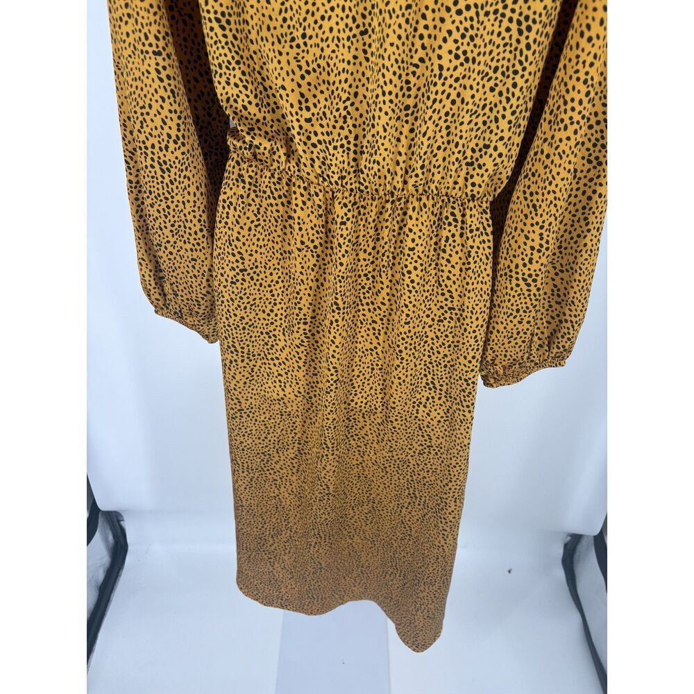 Mustard Yellow Animal Print Wrap Dress | Long Sleeve V-Neck Midi With Tie Waist — image 8 of 8